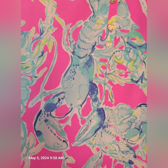 Lilly Pulitzer 100% Silk Elsa Top in Lobster in Love - Sz M - Picture 2 of 3
